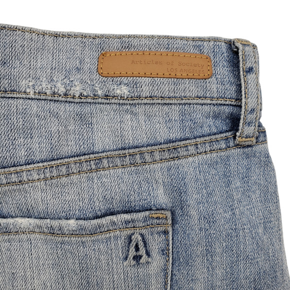 Articles of Society Jean Short 24 Women Light Blue Faded Distress Raw Rolled Hem - Picture 12 of 12